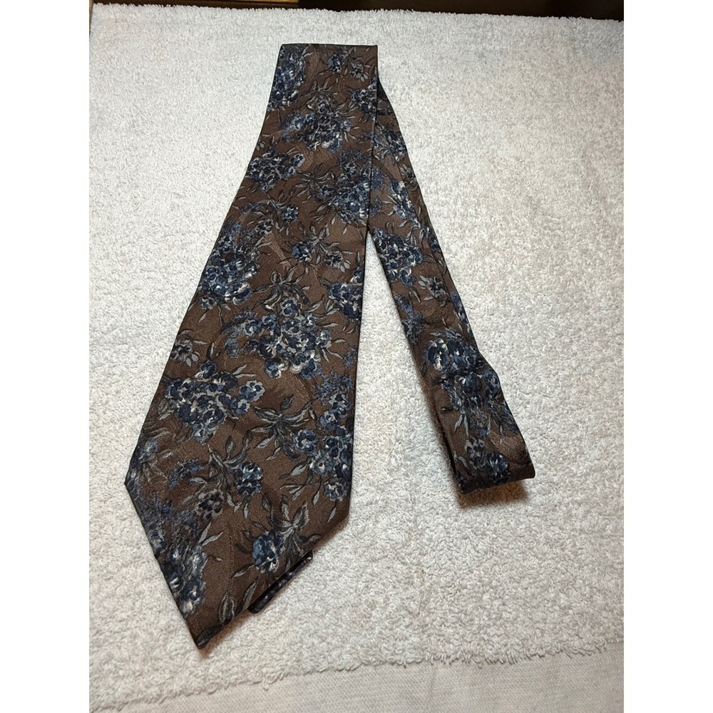 Savile Row Mens Silk Tie Brown Blue Floral Botanical Made in USA WPL 8046 4 Inch